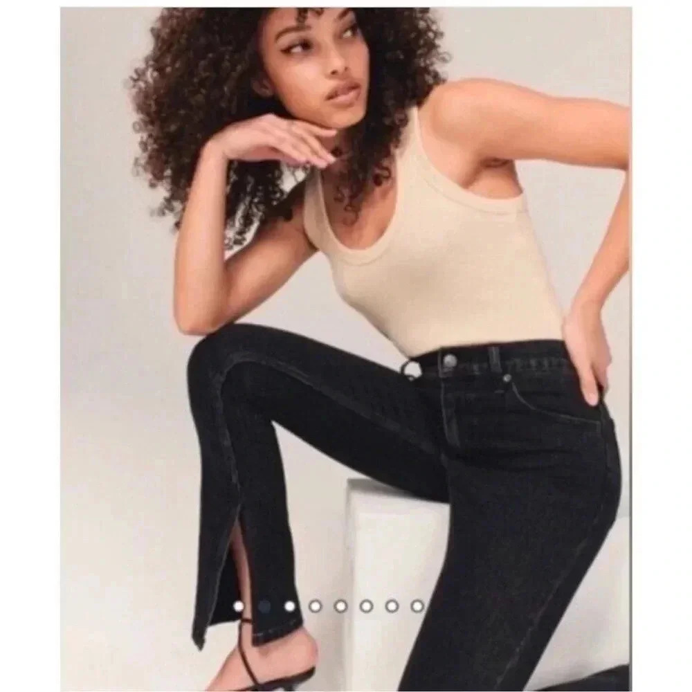 HP NWT Abercrombie & Fitch The Skinny High Rise Jeans Black 31 / 12S Slit Cotton